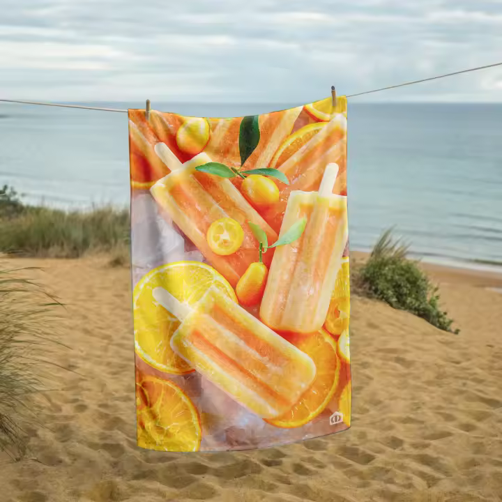 Manterol - Toalla de playa helado naranja. Tejido liso por un lado y rizo secado rápido, suave y esponjoso. - 1