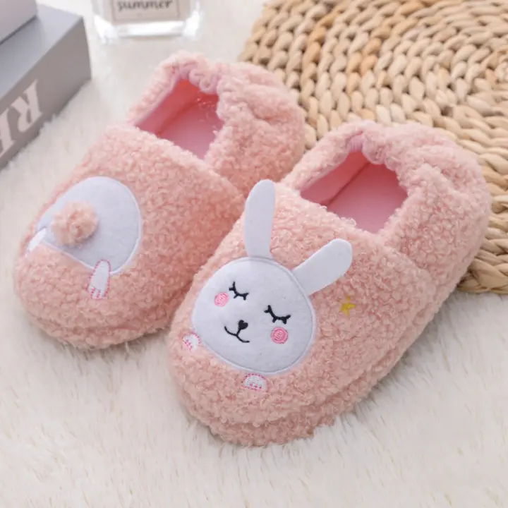 Zapatillas De Invierno Para Niñas Con Cabeza De Conejo Y Cola De Caracol Lástima De Plush Suela De Goma Antideslizante Zapatos Para El Hogar De Niñas - 1