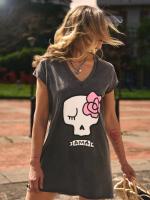 Vestido Ama de Aire Retro. Vestido de algodón con calavera frontal súper icónica de la marca. Estas prendas han sido tratadas una a una con un proceso de desteñido, presentan un aspecto irregular para darle un toque VINTAGE. - details 2