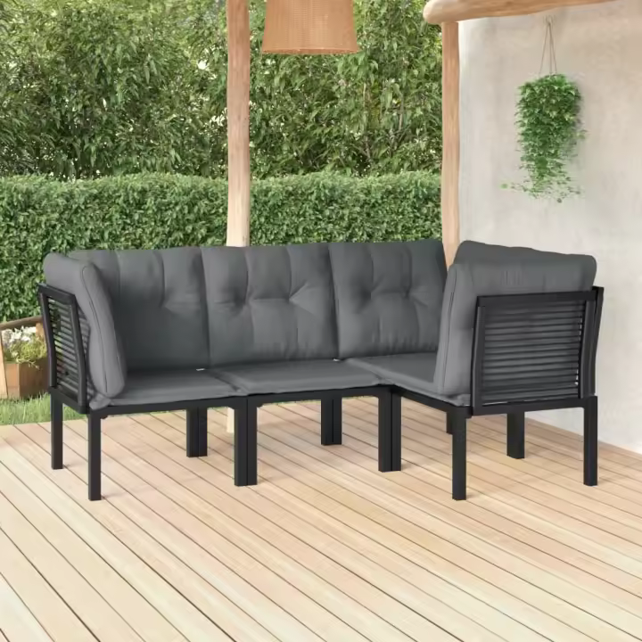 Garden Living Room Set 4 piezas Negro y gris en Polyrattan - 1