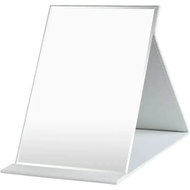 Espejo de sobremesa plegable de 15 x 21 cm con espejo de maquillaje de piel sintética, espejo de viaje portátil, espejo plegable con soporte portátil, color blanco - 1
