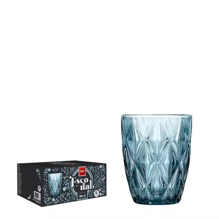 Set Escoial Azul 6 Piezas – Vaso 40cl, Vaso 30cl, Copa Flute 16.5cl, Copa Vino 30cl, Copa Agua 35cl, Corte Diamante - 1