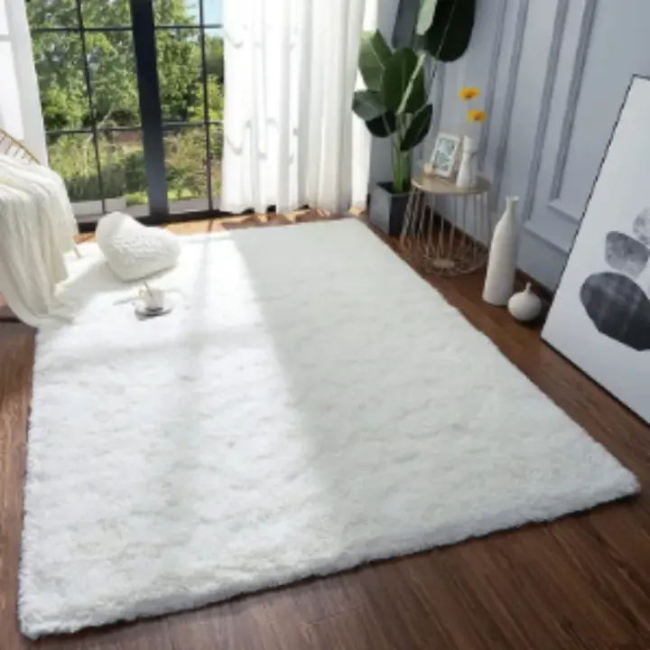 VIKAMA Alfombra De Lana Y Seda Blanca Con Almohadilla Antideslizante Para Dormitorio Sala De Estar Habitación Infantil Decoración Hogar Suave Y Suave Lavable Máquina - 1
