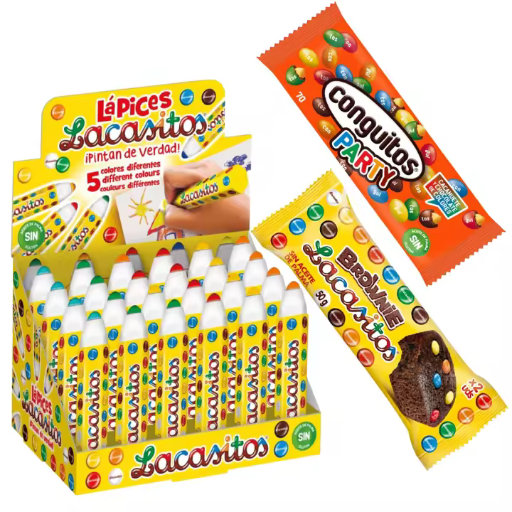 Pack Lacasitos lápices 20gx 24 unidades,Conguitos party bolsa 70g,Lacasitos brownie 50g - 1