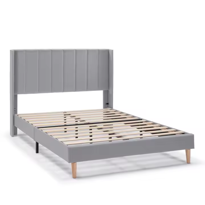 VS Venta-Stock Estructura de cama tapizada Noelia de 30 cm Gris Claro - 1
