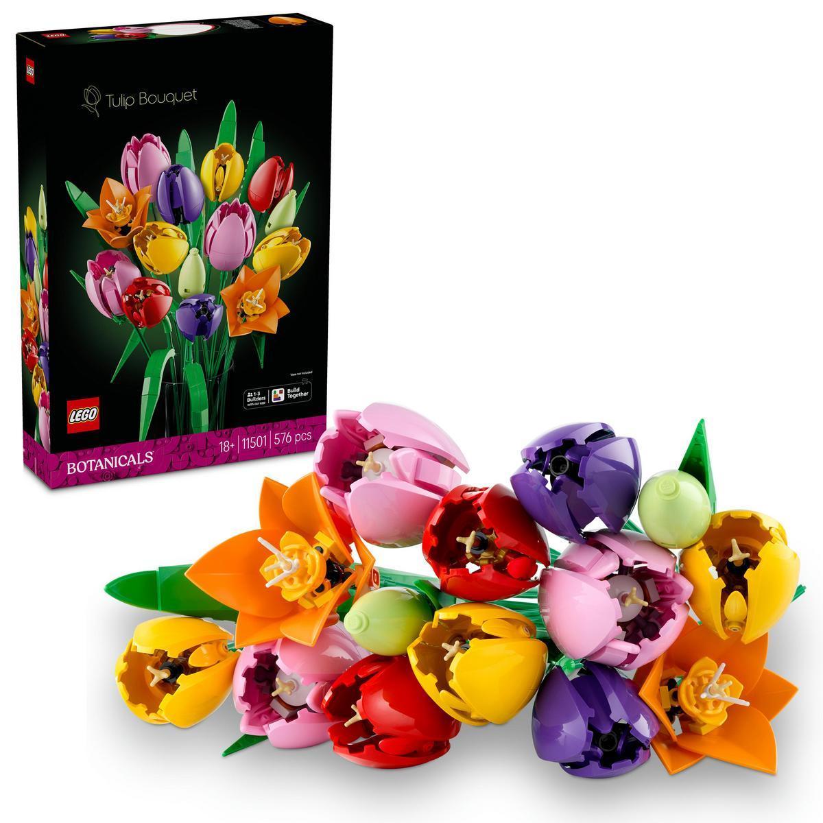 [PREVENTA] LEGO® 11501 Botanicals Ramo de Tulipanes - Kit de Maquetas para Adultos de Flores Artificiales - Centro de Mesa Decorativo para Salón con 14 Tulipanes en 5 Colores
