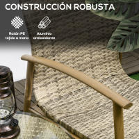 Outsunny Conjunto de Mesa y Sillas de Jardín para Exterior Juego de 3 Piezas Sillas y Mesa de Ratán con Marco de Aluminio Incluye 2 Sillas 1 Mesa de Vidrio Templado y Cojines Natural y Marrón - details 5