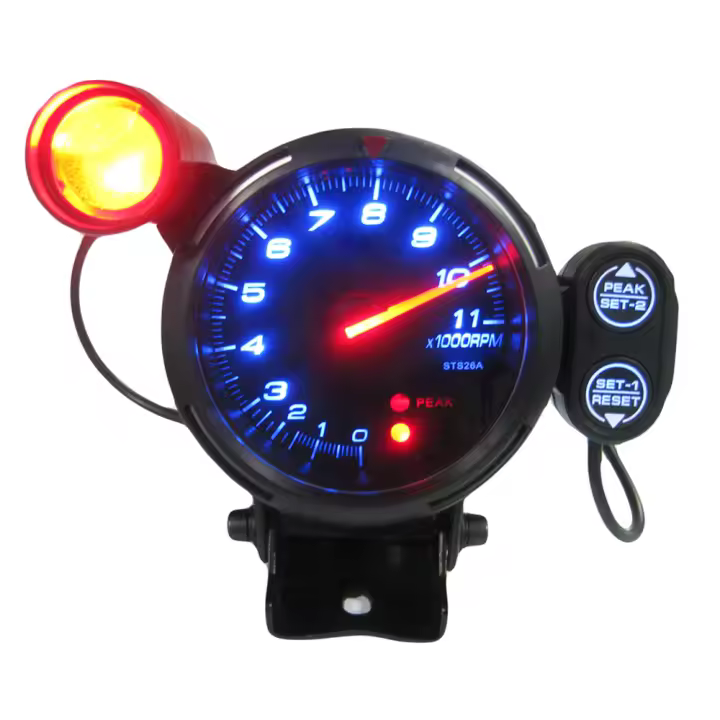 Kit De Tachímetro Pointer 3.5'' Con Pantalla LED Azul Medidor De Velocidad Para Coche Anillo Plateado Negro - 1