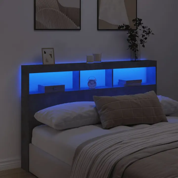 vidaXL Cabecero de cama con luz LED gris hormigón 160x17x102 cm - 1