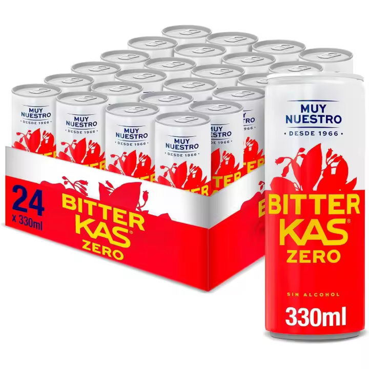 Bitter KAS Zero 24 Latas x 330 ml, Refresco Amargo sin Alcohol, Bebida Única y Deliciosa, sin Azúcar y con Burbujas, sin Alcohol, Bebida Refrescante y Amarga, Ideal como Aperitivo - 1