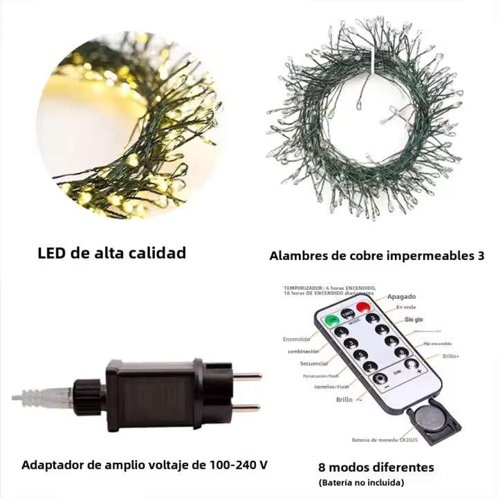 Luces De Navidad LED Clúster 3-18m Para Exterior Y Interior Decoración De Jardín Dormitorio Fiesta Caso De Uso: Árbol Y Hogar Color Calido Fuente De Luz LED - 1