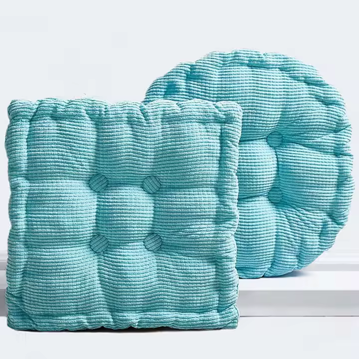 Juego de 2 cojines de suelo para meditación, cuadrados y redondos, para adultos, de pana con mechones, para balcón, exterior, tatami, sala de estar, verde, 45 x 45 cm - 1