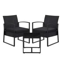 Conjunto de muebles de ratán para jardín de 3 piezas, incluye 2 sillas y 1 mesa de centro, fácil montaje, perfecto para balcón y terraza, disponible en negro y beige, negro y blanco, todo negro - details 14