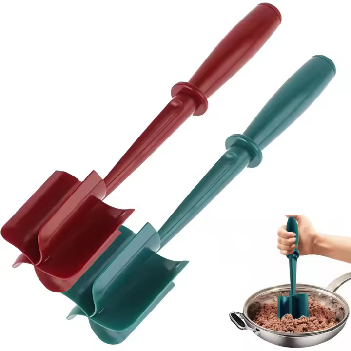 Cortador y machacador de carne de 2 piezas: picador de carne, raspador de plástico, divisor de cocina para alimentos, papas y frijoles, cortador de carne de silicona para picar y mezclar. - 1