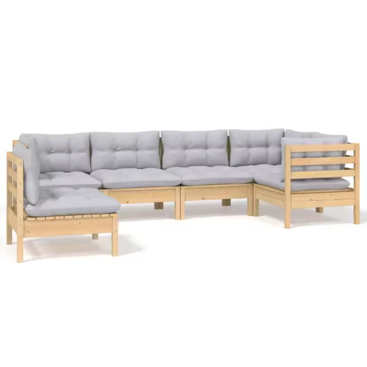 vidaXL Juego de muebles de jardín 6 pzas y cojines madera de pino - 1