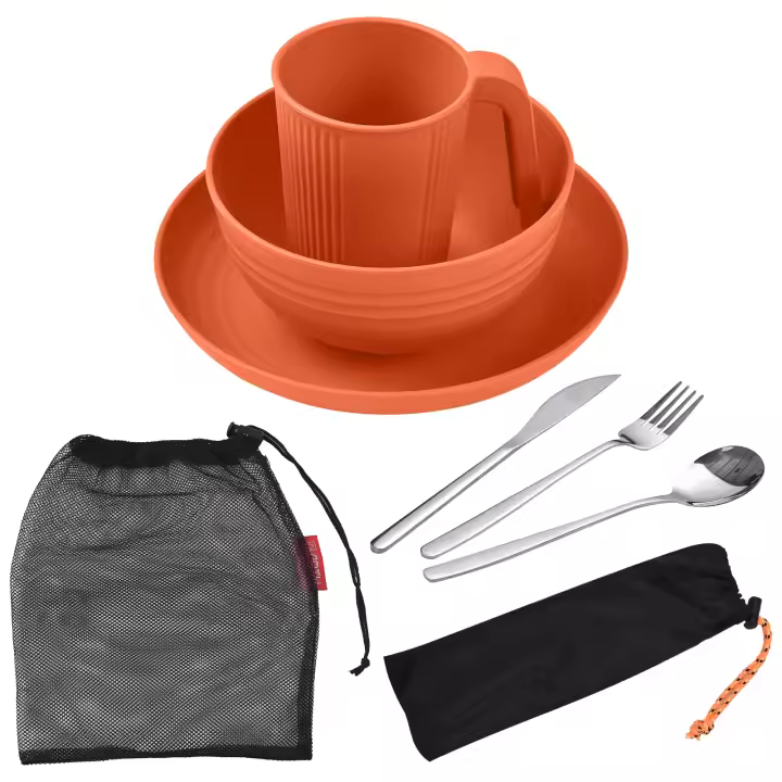 Juego De Utensilios Para Camping Portátil Con Tazón Plato Vaso Cuchara Tenedor Navaja De Acero Inoxidable Kit De Mesa Al Aire Libre Y Picnic - 1