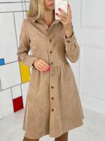 Vestido Largo De Corduroy Para Mujer Estilo Oficina Lady Con Cuello En V Y Botones Manga Larga Cierres De Botones Silueta Ajustada Y Flared - details 3