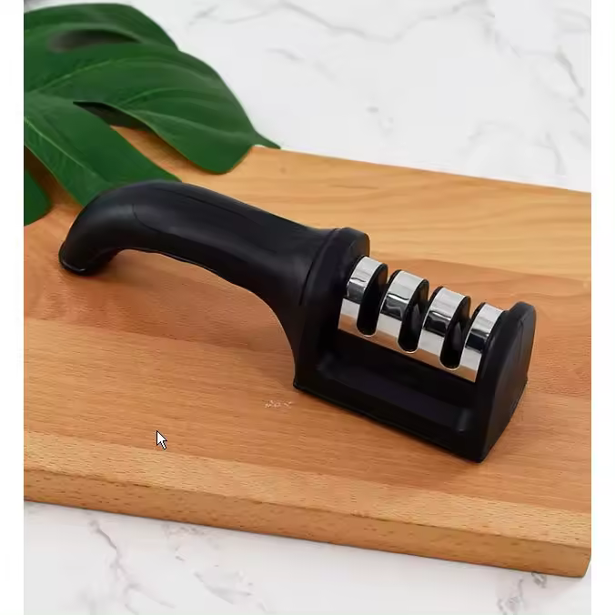 Afilador de cuchillos afilado manual profesional de 3 etapas para cuchillos de cocina, Utensilio para afilar cuchillos Negro y plata, Afiador de Facas de Cozinha - - 1