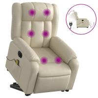 vidaXL Sillón de masaje elevable eléctrico cuero sintético Negro, Crema, Marrón Sillon Dormitorio Sillon Comodos Silla Relax Sillón Sofá - details 2