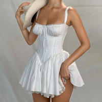 Vestido Mini A-Line De Encaje IAMHOTTY Blanco Sin Mangas Estilo Coquette Elegante Y Dulce Para Fiesta Y Vacaciones Traje De Corset Con Panel De Encaje - details 5