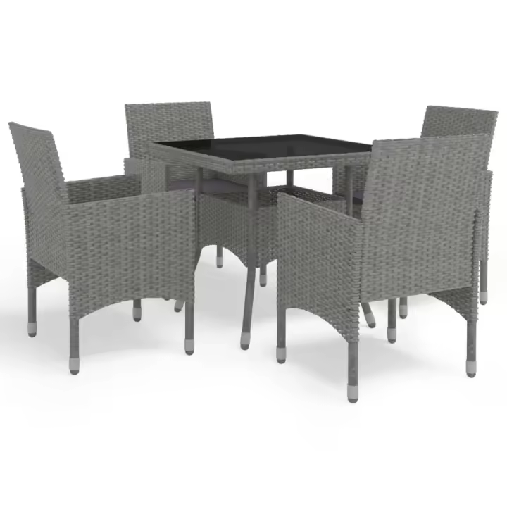 vidaXL Muebles de jardín 5 piezas ratán sintético y vidrio gris - 1