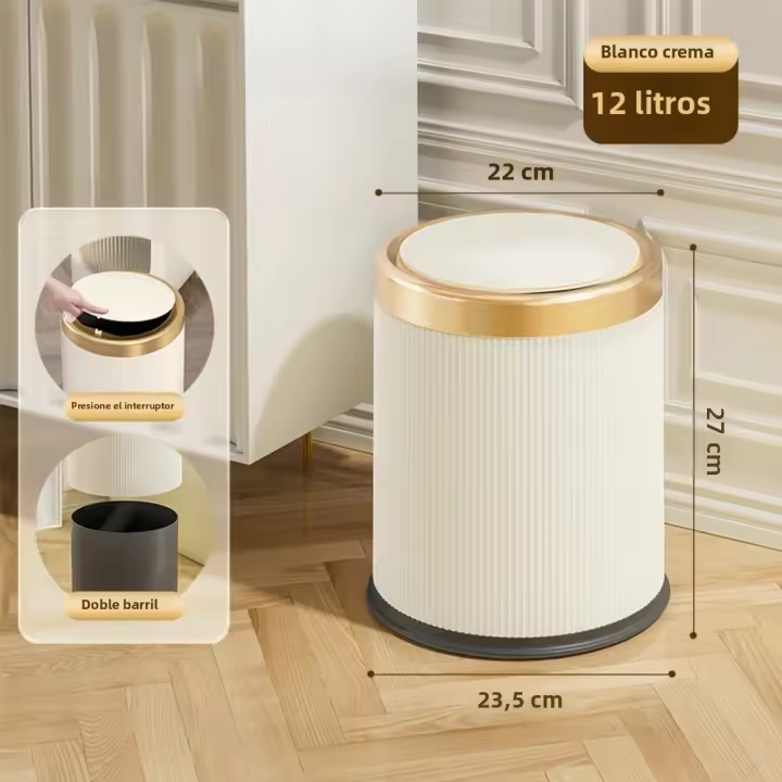 Basurero De Lujo Con Tapón Para Oficina Sala De Estar Baño Redondo Con Cesta Interior Desmontable Contenedor De Residuos De Plástico Rectangular - 1