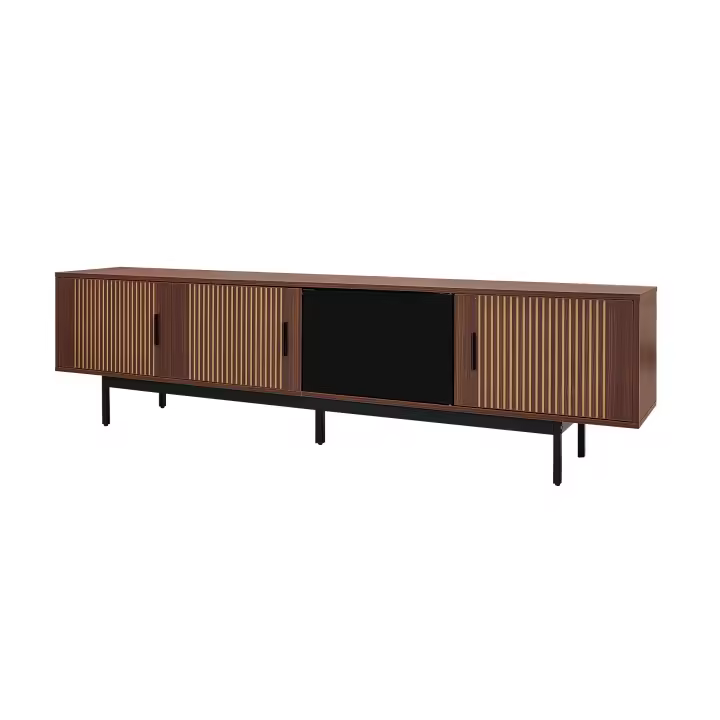 Mueble TV, Mueble Bajo with Textura Tallada, Mueble TV with tira de Luz LED y Puerta de Cristal Templado - 1