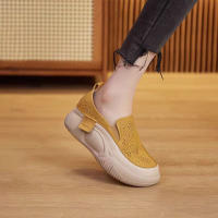 Zapatos De Verano Para Mujer Con Suela Gruesa Y Punta Redonda Zapatos Blancos Pequeños De Tacón Medio Material PU Sin Tiezas - details 4