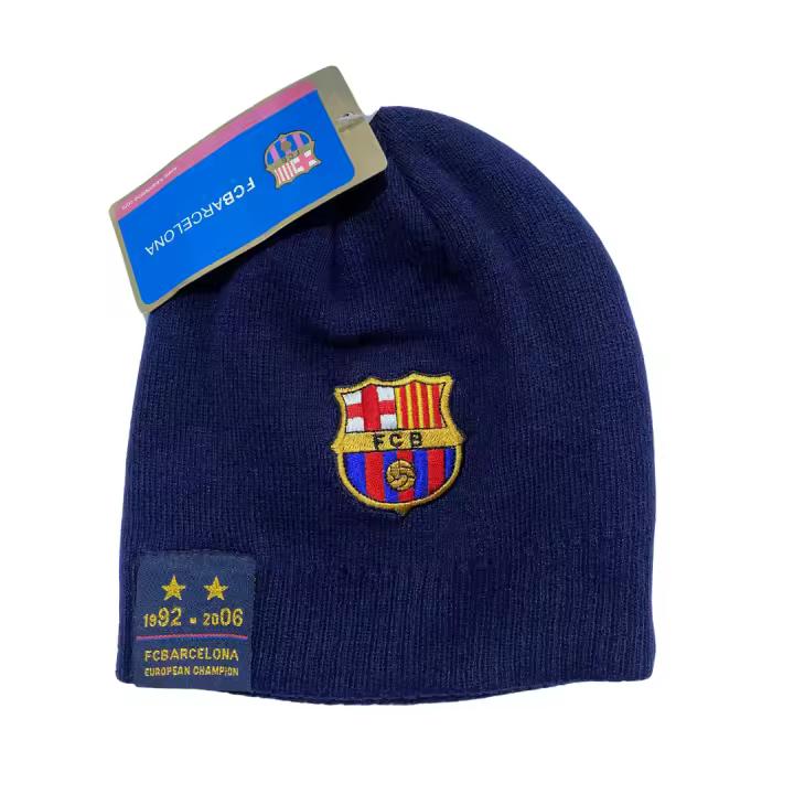 Gorro Invierno Fc Barcelona Azul Marino con Nombre y Escudo del club Bordado Modelo corto Beanie Unisex con dos estrellas 1992 2006 European Champion - 1