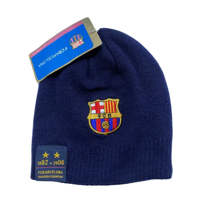 Gorro Invierno Fc Barcelona Azul Marino con Nombre y Escudo del club Bordado Modelo corto Beanie Unisex con dos estrellas 1992 2006 European Champion - 1