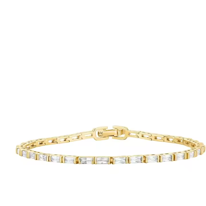 14K Chapado en Gold CZ Tenis pulsera para las mujeres | Classic Esmeralda short simulado pulsera Diamond - 1
