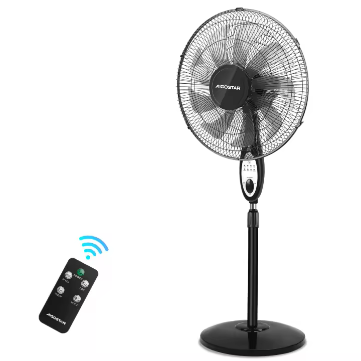 Ventilador de Pie con Mando a Distancia, 9 Aspas, 3 Velocidades & 3 Modos, Temporizador 7.5 Horas, Oscilante 80°. - 1