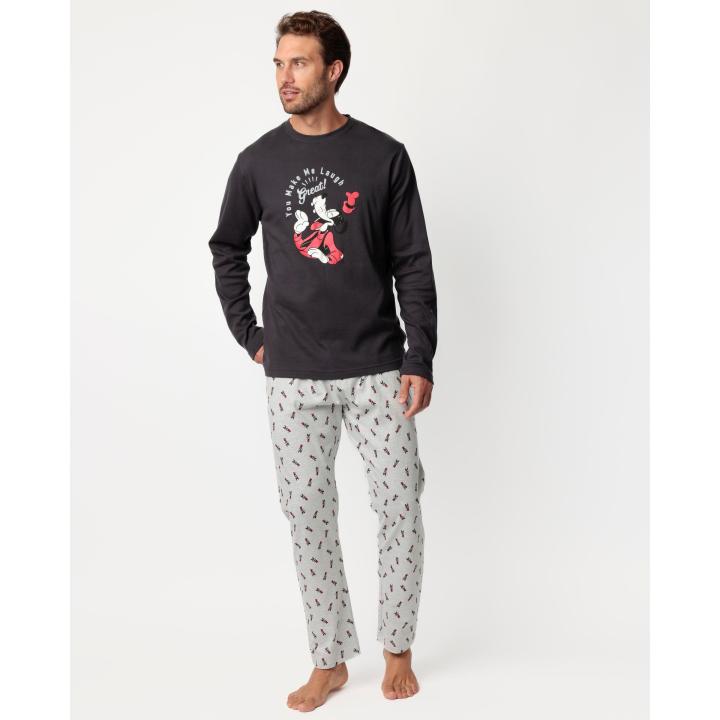 🛌 Pijama para Hombre Disney by ADMAS | Modelo Goofy “You Make Me Laugh” | Conjunto de Dos Piezas en Algodón Suave | Camiseta Negra de Manga Larga y Pantalón Gris Estampado | Tallas M-L-XL |🚚✨ modelo 63223