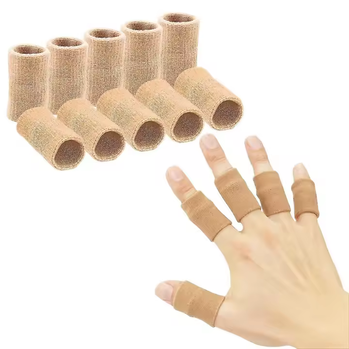 Paquete de 10 fundas para dedos, férula para pulgar para soporte de dedos, cinta elástica transpirable para dedos, protector de compresión - 1