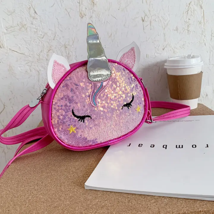 Bolso Unicornio Lentejuelas Rosa Fucsia Niña Mujer | Elegante Brillante Alta Calidad - 1