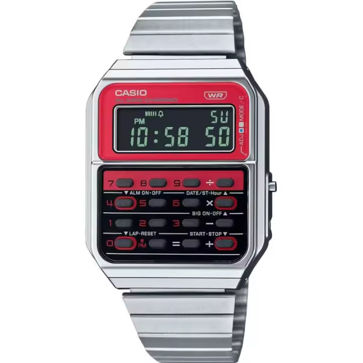 Reloj Casio Digital Plata Negro Rojo Calculadora Ca-500we-4bef - 1