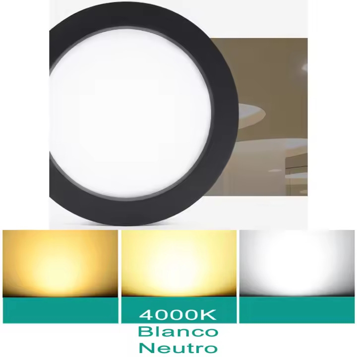 Mil Luces Panel LED NEGRO 20W Downlight Redondo Empotrable Aluminio Plano Ultrafino Cerco Blanco Agujero 205mm - 1