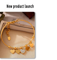 Encanto Brazalete de lujo chapado en oro con diamantes de imitación de acero inoxidable para mujer, bonito colgante de corazón, accesorios de joyería de boda para niña - details 7