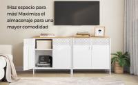 SONGMICS Armario de Almacenamiento, Aparador de Metal, Doble Puerta Magnética, Estante Ajustable, Marco de Acero, Color Madera y Blanco/Marrón Rústico y Negro - details 0