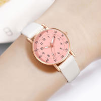 Reloj De Cuarzo Para Parejas Estilo Minimalista Blanco Con Dial En Numeros Romanos Y Correa De Cuero Rosa Ideal Regalo Para Ella - details 2