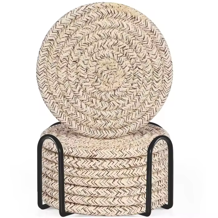 8 posavasos con soporte, posavasos absorbentes de tejido de algodón para bebidas, 4 pulgadas, marrón mixto - 1
