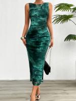 Vestido Slimming Sin Mangas Estampado De Moda Para Mujer Primavera Verano 2024 Cuello Redondo Con Rotura A-Line De Pierna Larga Estilo Playa - details 27