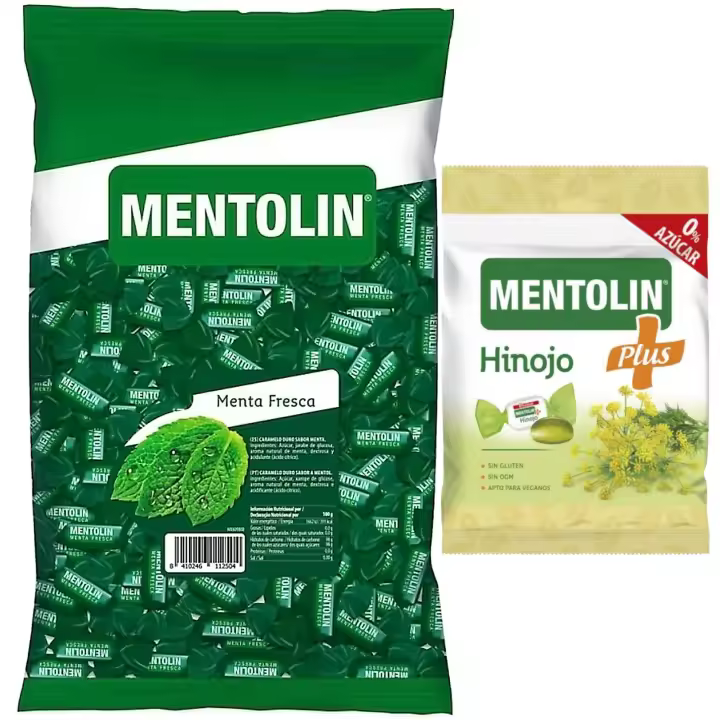 Mentolín caramelos duros menta fresca bolsa 1kg y de regalo plus hinojo s/a bolsa 90g - 1