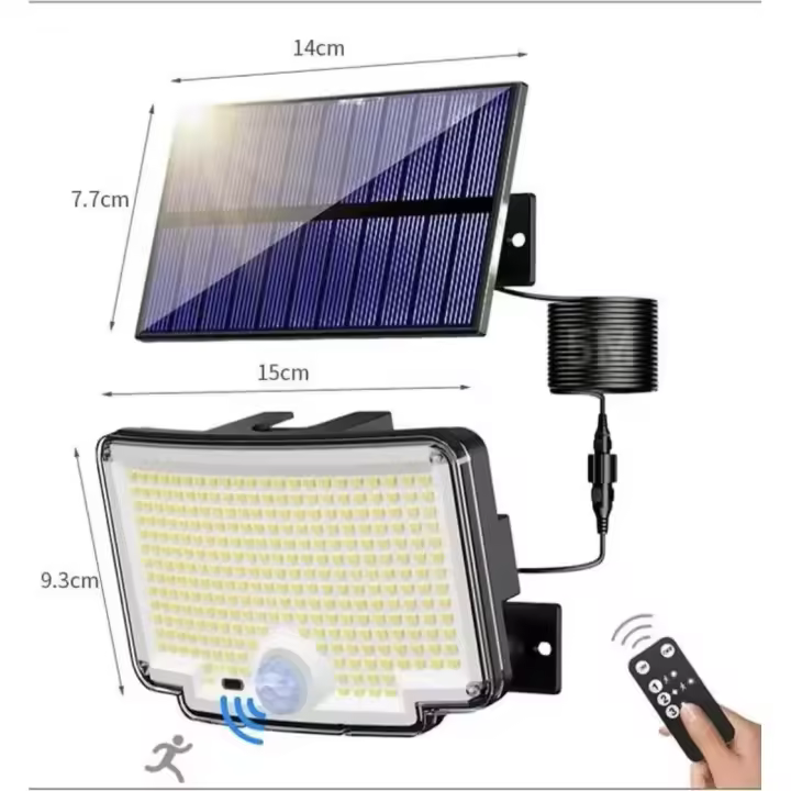 Foco solar para Exterior, [160 LED/Iluminación de 270 °], 6500 K, Luz solar para Jardín exterior IP65 con Mando - 1
