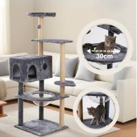 Torre Rascador para Gatos con Casa, 148 cm de Alto, Base 50x50 cm, Plataformas Múltiples, Gris - details 1