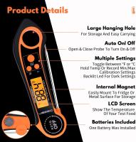 Termómetro digital de cocina de lectura, termómetro para carne con precisión de ±0,5 ℃, encendido y apagado automático y sonda larga, termómetro para alimentos para vino, cerveza, carne, horno y aceite (naranja) - details 1