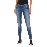 MET-Pantalon Tejano Largo efecto gastado de tejido elástico 10DBF0731 para Mujer