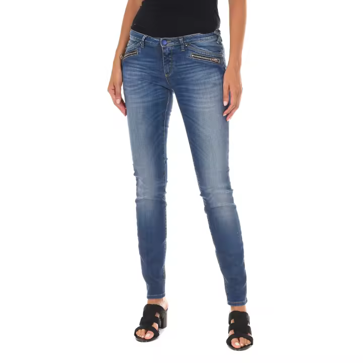 MET-Pantalon Tejano Largo efecto gastado de tejido elástico 10DBF0731 para Mujer - 1
