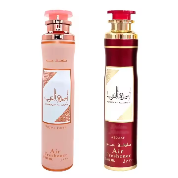 Pack de 2 unidades ambientadores arabes Lattafa 600ml,Spray de hogar y tejidos Ameerat al arab 300ml+Ameerat al arab prive rose 300ml,Ambientador oriental lujoso , único,duradero ,dulce y floral - 1
