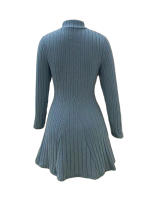 Vestido De Mujer Ajustado Con Cuello Alto Mitad A-line Falda Larga Manga Completa Rayas Vestido De Oficina Lady Cintura Empírica - details 8